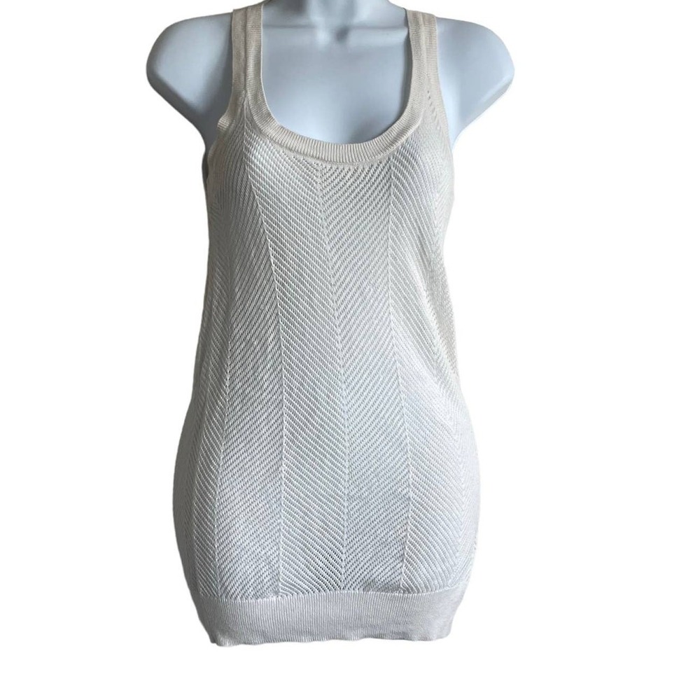 Theory Women Tunic Tank Top PXS Ivory Mesh Cottoncash Knit Layering Luxe Beachy